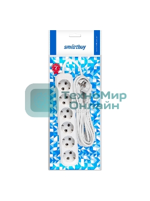 Удлинитель Smartbuy, 6 гнезд 7 метров 16А/3,5 кВт с заземлением ПВС 3х1,0 (SBE-16-6-07-Z)