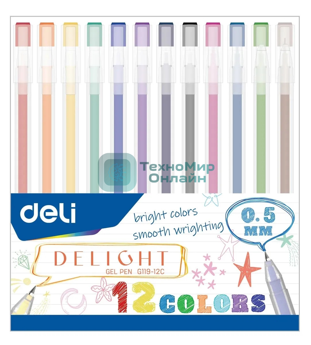 Набор ручек гелевых Deli Delight EG119-12C, ассорти чернила (12шт)