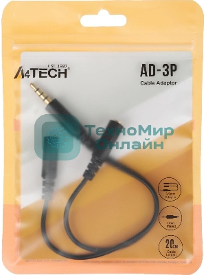 Адаптер аудио A4Tech AD-3P 2xJack 3.5 (f)/Jack 3.5 (m) 0.2м. черный