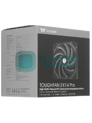 Вентилятор Thermaltake Toughfan EX14 Pro реверсивный 140x140x25mm черный 4-pin 31.6-34.1dB Ret (CL-F172-PL14BL-A)