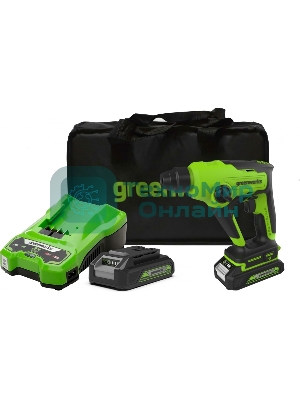 Перфоратор аккумуляторный бесщеточный GreenWorks GD24SDS1K2, 1,2 ДЖ, 24V, c АКБ 2А·ч и ЗУ, в сумке (3803107UA)