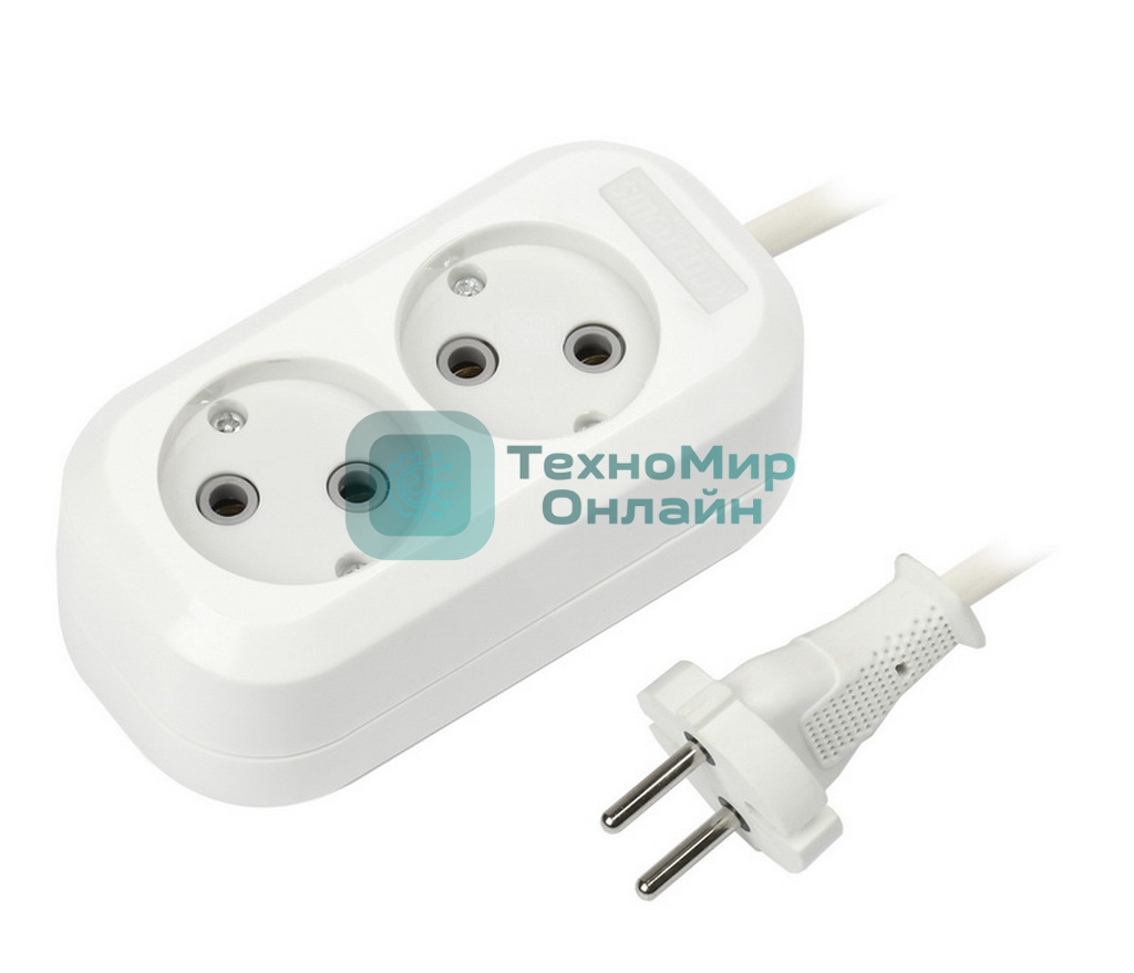 Удлинитель бытовой Smartbuy (SBE-10-2-05-N) 2 гнз х 5,0 м (10А/2.2 кВт, ПВС 2х1.0)
