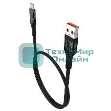 Дата-кабель Maxvi MC-33L USB-Lightning 2.4А, прозрачный корпус, LED подсветка, 1м, черный