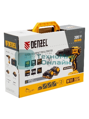 Дрель-шуруповерт Denzel CIDH-BL-20, 20 В, 2 Ач, 80 Нм, бесщеточный, ударный