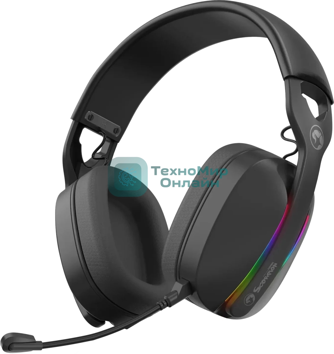 Гарнитура MARVO HG9086W Pulz 70W чёрный, беспроводная + проводная, радиоканал, до 10 ч, съёмный микрофон, подсветка, совместимость с PS5, Xbox