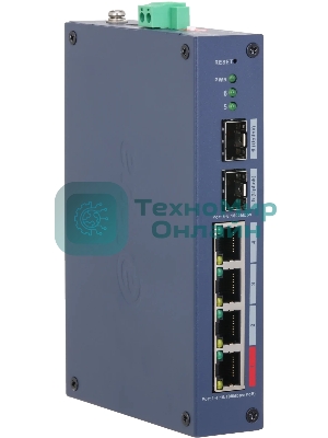 Коммутатор Dahua DH-CHS4206-4ET-90 4-портовый PoE управляемый 4 RJ45 10/100 Мбит/с (PoE/PoE+/Hi-PoE), 2 SFP 1000 Мбит/с (uplink); PoE: порт 1 до 90Вт IP30, IK06; монтаж на DIN-рейку