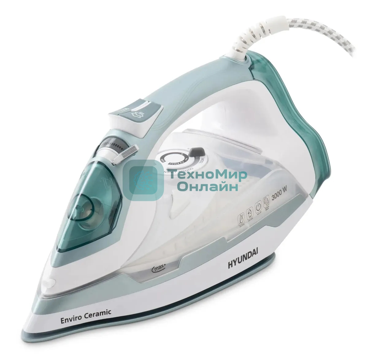 Утюг Hyundai H-SI01223 белый/изумрудный, 3000 Вт, 25 г/мин, 220 г/мин, 420 мл
