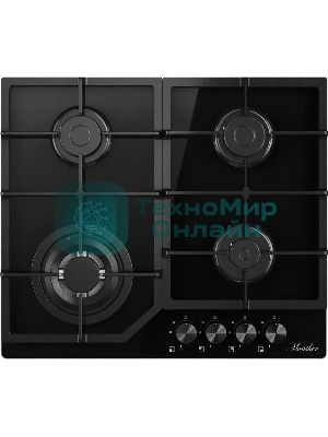 Варочная поверхность MONSHER/ Варочная поверхность MONSHER, газ, High-Tech, 59 см, автоматический электроподжиг, газ-контроль, форсунки под сжиженый газ, SABAF конфорки, чугунные решетки, черный