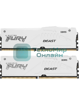 Оперативная память Kingston Fury Beast RGb, DDR5, 64Gb (2x32Gb), 6000MHz, CL36, DIMM, с радиаторами, RGb, белый