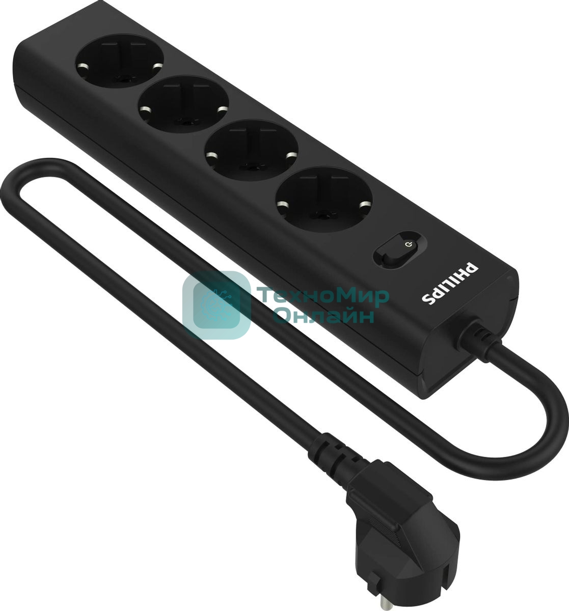 Сетевой фильтр Philips CHP2145BB/51, 3м, 4 розетки, черный