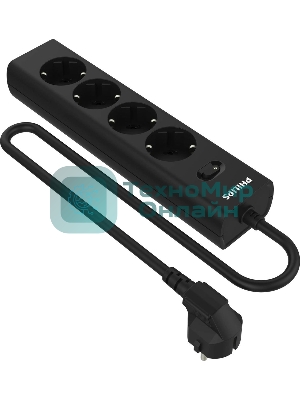 Сетевой фильтр Philips CHP2145BB/51, 3м, 4 розетки, черный