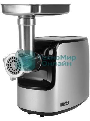 Мясорубка электрическая Rondell RDE-1458 серый, 3000 Вт, 3.5 кг/мин, реверс, защита от перегрузки, металлический лоток, насадки - 5