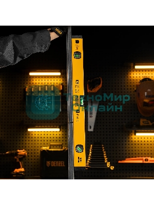 Уровень алюминиевый Denzel магнит., фрезерованный, 3 глазка (1 зеркал.), 0,5 мм/м, 600 мм