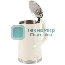 Чайник электрический Hyundai HYK-S3605 1.7 л, 2200 Вт, кремовый корпус: металл