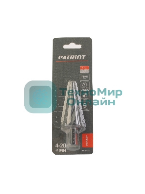 Сверло PATRIOT EXPERT по металлу ступенчатое 4-20 мм, Р6М5, упаковка блистер