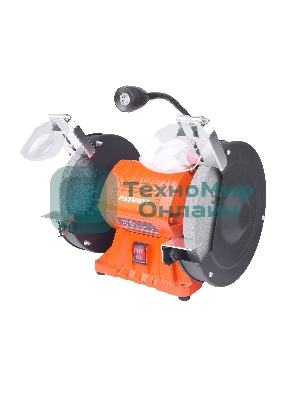 Станок заточной PATRIOT Expert GM 200 L, подсветка, 550Вт, 2980об/мин, 200мм диск, А36/А60 зерн, посадочный 16 мм, асинхронный, адаптер на круги 32 мм