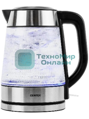 Чайник электрический Centek CT-0013 стекло, 2200 Вт, 1.8 л, серебристый