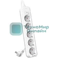 Сетевой фильтр Deli ET438 3 м, 5 розеток, белый (пакет ПЭ)