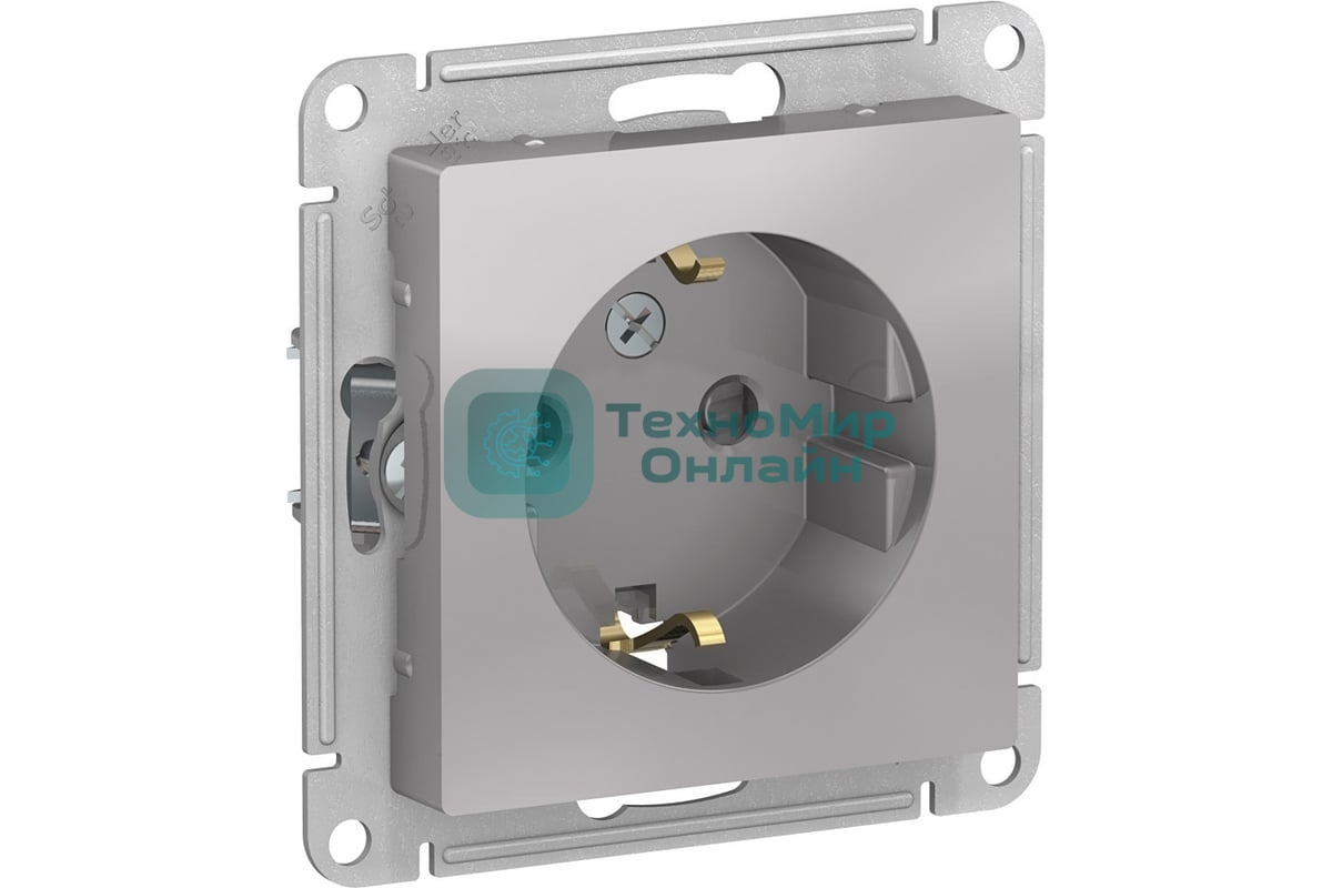 Механизм розетки 1-м СП AtlasDesign с заземл. защ. шторки 16А алюм. SchE ATN000345