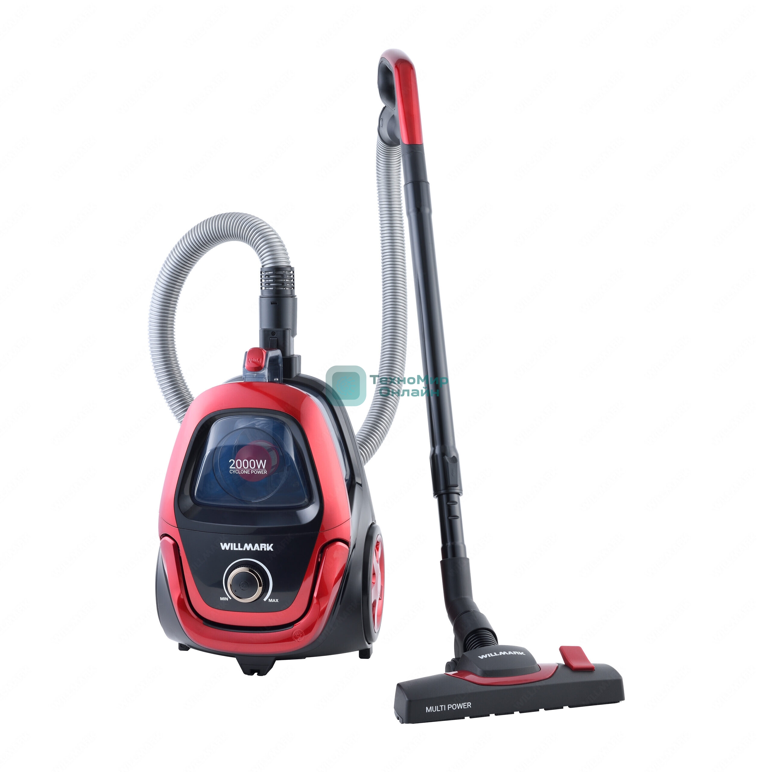 Пылесос Willmark VC-2630CYM ярко-красный, 450/2000 Вт, уборка сухая, пылесборник контейнер 2.5 л