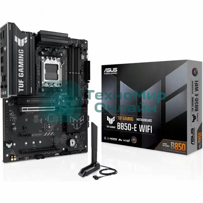 Материнская плата ASUS TUF Gaming B850-E WiFi, AM5, AMD B850, 4xDDR5, 4xSATA, 3xM.2, 1xPCIe 5.0 x16, 1xPCIe 4.0 x16, 1xPCIe x1, 1xDP, 1xHDMI, 2xUSB-C (1x10Gbps, 1x20Gbps), 3xUSB-A 5Gbps, 3xUSB-A 2.0, 1x2.5Gb LAN, Wi-Fi 6E, Bluetooth 5.3, 3x3.5 мм, 7.1, ATX