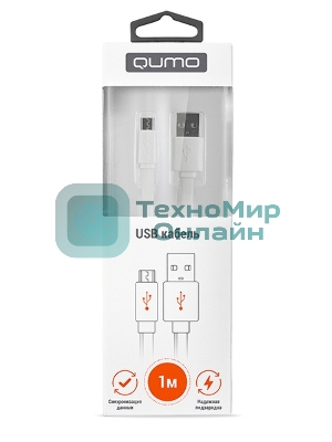Кабель Cable Qumo mUSB 1м плоск белый (R-UmU-1,5W) (20516)