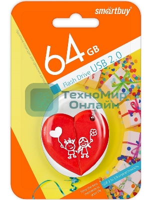 Флешка USB SmartBuy Wild Heart (SB64GBHeart), 64GB, USB 2.0, R/W 25/15, красный