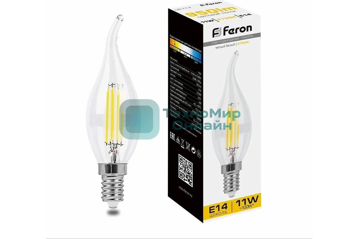 Лампа светодиодная Feron LB-714 11W 230V E14 2700K прозрачная