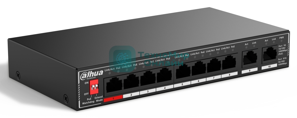 Коммутатор Dahua DH-SG1010P, 10×1 Гбит/с, неуправляемый