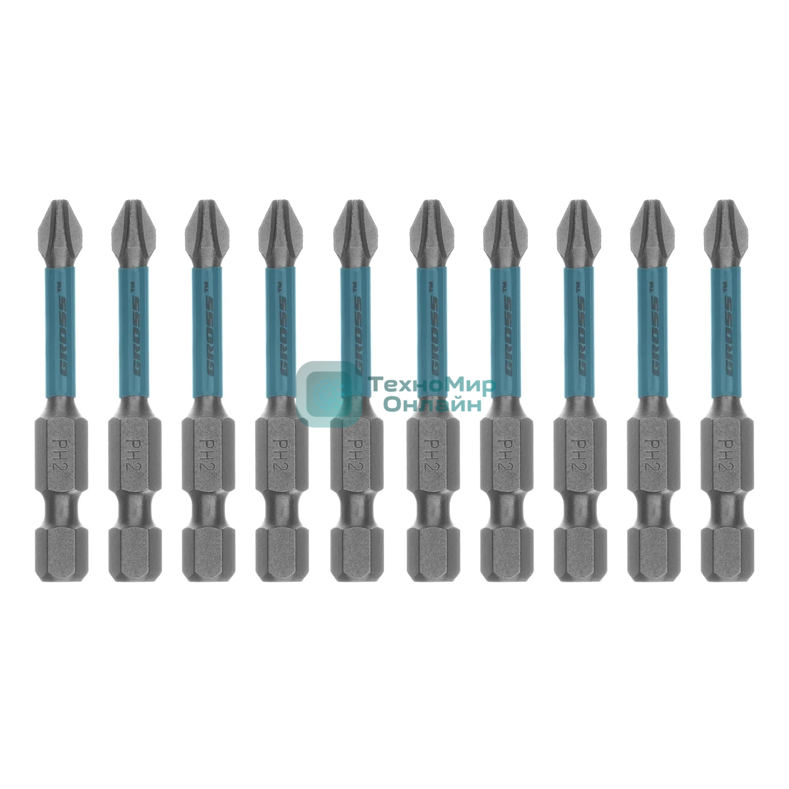 Набор бит Gross торсионных PH2x50 мм, для ударных шуруповертов, отрывн., 10 шт.