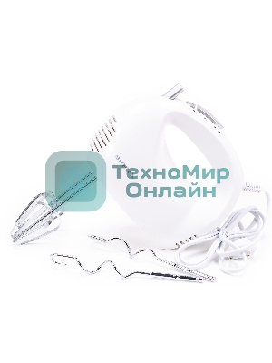 Миксер SUPRA MXS-527 500 Вт.Режим Турбо. 5 скоростей. Две насадки: для взбивания яиц и крема и для замеса тяжелого теста. белый.