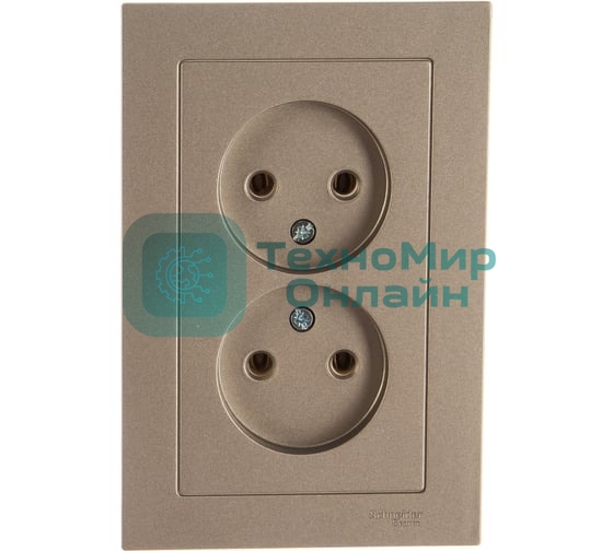 Розетка 2-м AtlasDesign без заземл. 16А в сборе шампань SchE ATN000520