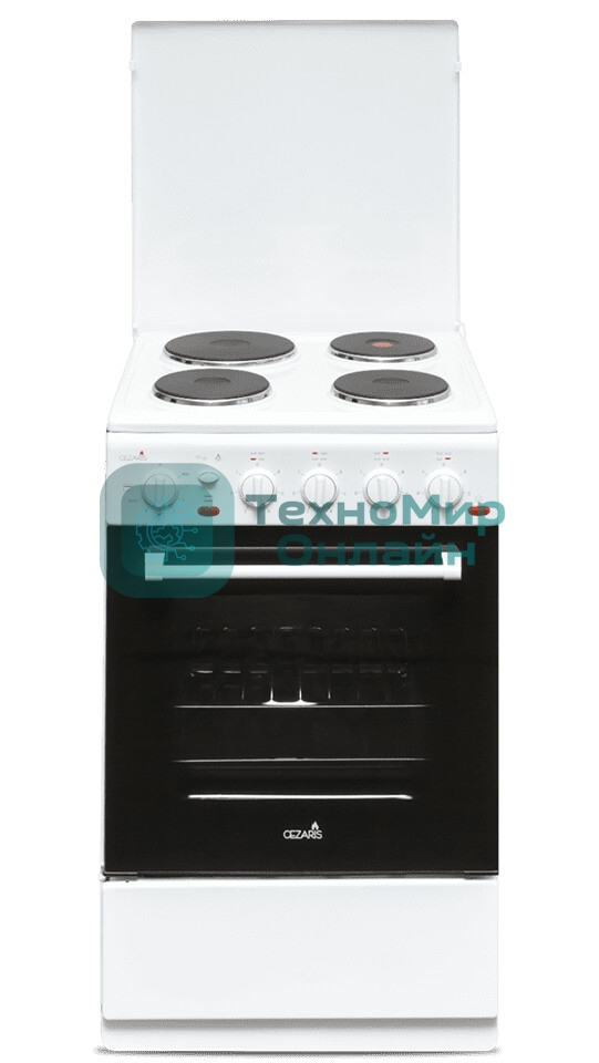 Плита электрическая Cezaris ПЭ Н Д 1200-06 белый, конфорок 4 шт, духовка 43 л, 50 см x 85 см x 50 см