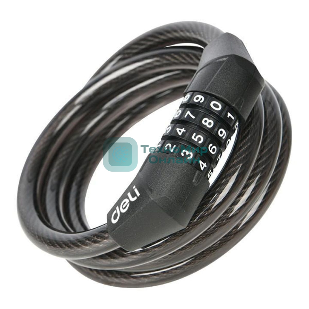 Замок тросовый велосипедный кодовый Deli DL508051 10x1200 мм, 10000 комбинаций, держатель на раму