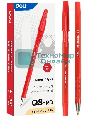 Набор ручек шариковых Deli Think EQ8-RD, красные чернила (12шт), линия 0.5мм