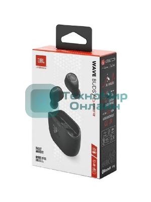 Наушники TWS JBL Wave Buds черный, внутриканальные, Bluetooth, быстрая зарядка, до 8 ч