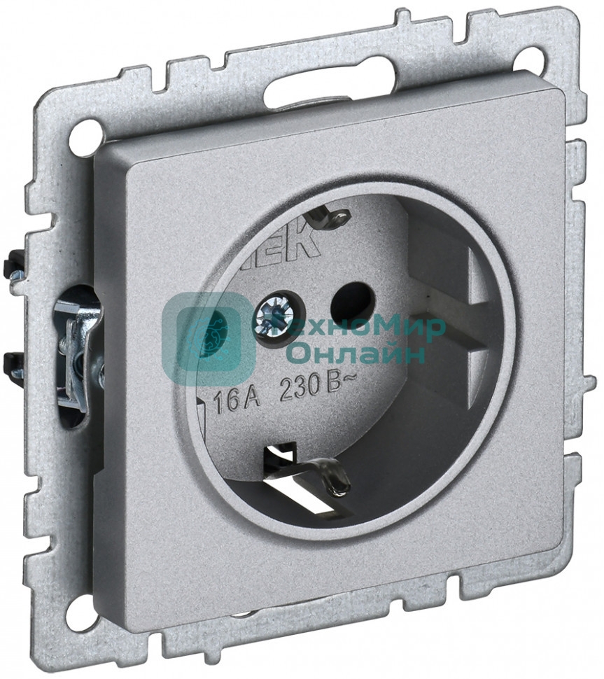 Розетка 1-местная IEK BRITE РС14-1-0-БрА (BR-R14-16-K47) с заземлением, с защитными шторками, 16А, алюминий