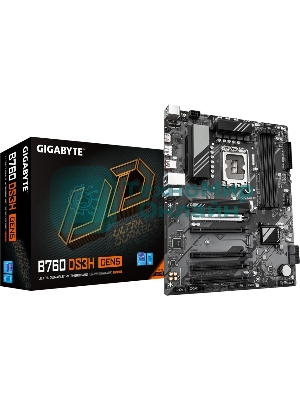 Материнская плата Gigabyte B760 DS3H GEN5, LGA 1700, Intel B760, 4xDDR5, 4xSATA, 2xM.2, 1xPCIe 5.0 x16, 4xPCIe 3.0 x16, 1xHDMI, 1xDP, 1x1Gb LAN, 1xUSB-C 20Gbps, 1xUSB-A 10Gbps, 4xUSB-A 2.0, 1xPS/2, 3x3.5 мм, 7.1, ATX