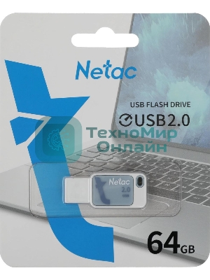 Флешка USB Netac UA31 NT03UA31N-064G-20BL), 64Gb, USB 2.0, R/W 110/45, синий/белый