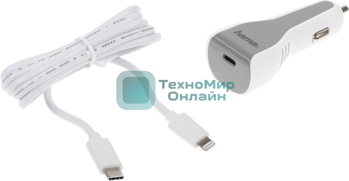 Комплект зарядное устройство Hama H-183317 3A PD для Apple кабель Apple Lightning/Type-C белый