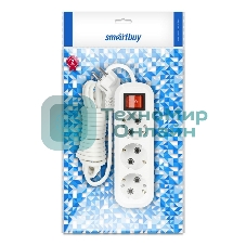 Удлинитель Smartbuy (SBE-16-3-03-ZS) 3 гнз х 3,0 м (16А/3.5 кВт, ПВС 3х1.0)