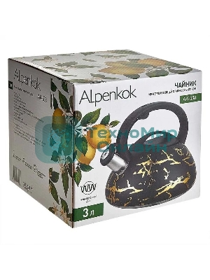 Чайник для плиты ALPENKOK AK-538 из нерж.стали 3л,со свистком,индукционное дно