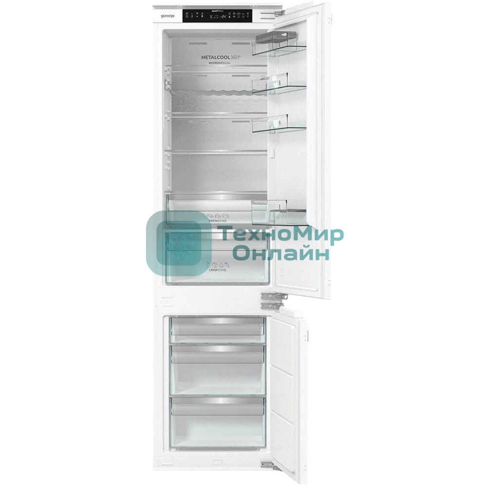 Встраиваемый холодильник Gorenje NRKI519E82WF, 193 см, электронное управление, цифровой дисплей, Wi-Fi, NoFrost Dual, Multiflow 360, контейнер CrispZone с контролем влажности, функция ConvertActive, AdaptTech, MultiAdjust, жесткое крепление, инверторный компрессор, уровень шума 35 дБ