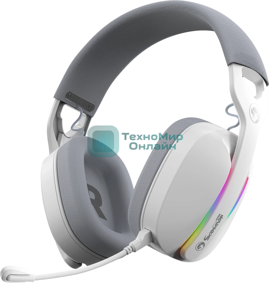 Гарнитура MARVO HG9086W Pulz 70W белый, беспроводная + проводная, радиоканал, до 10 ч, съёмный микрофон, подсветка, совместимость с PS5, Xbox