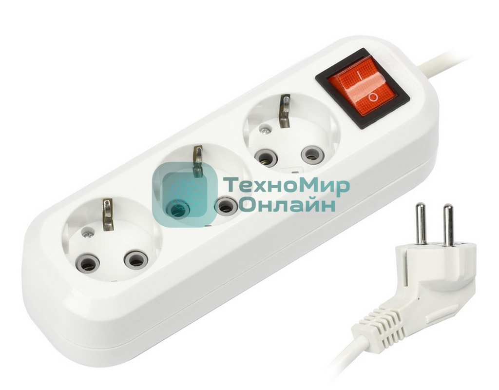 Удлинитель Smartbuy (SBE-16-3-03-ZS) 3 гнз х 3,0 м (16А/3.5 кВт, ПВС 3х1.0)