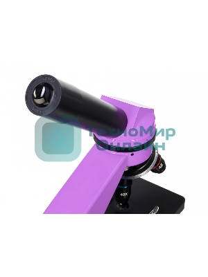 Микроскоп Levenhuk RAINBOW 2L AMETHYST/Аметист Микроскоп с предметным столиком, трехгнездным револьвером, фокусировочным механизмом, двумя источниками света с регулировкой яркости Монокулярная насадка Объективы: 4х, 10х, 40х, Увеличение микроскопа: 64-640x