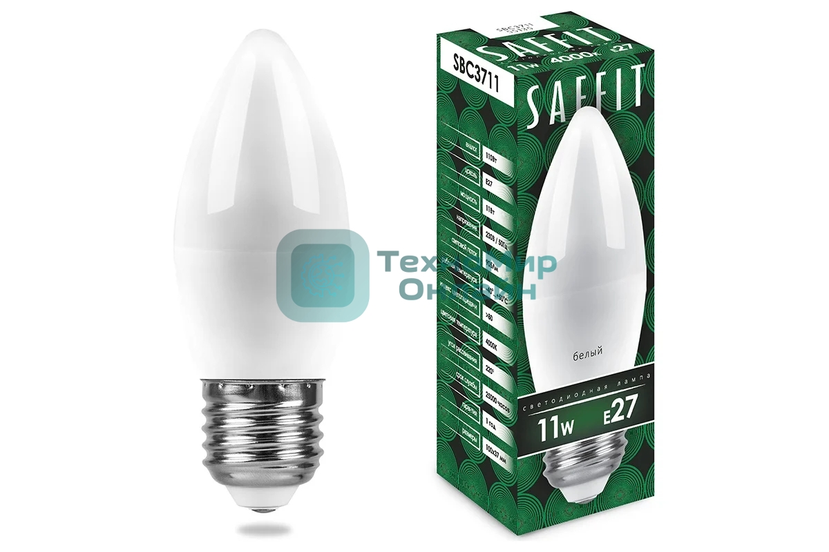 Лампа светодиодная SAFFIT SBC3711 (55135) 11Вт Е27 белый матовая свеча