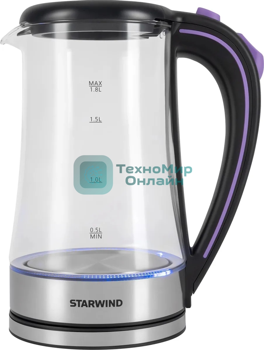 Чайник электрический Starwind SKG4045 1.8 л, 1800 Вт, черный/серебристый корпус: стекло