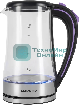 Чайник электрический Starwind SKG4045 1.8 л, 1800 Вт, черный/серебристый корпус: стекло