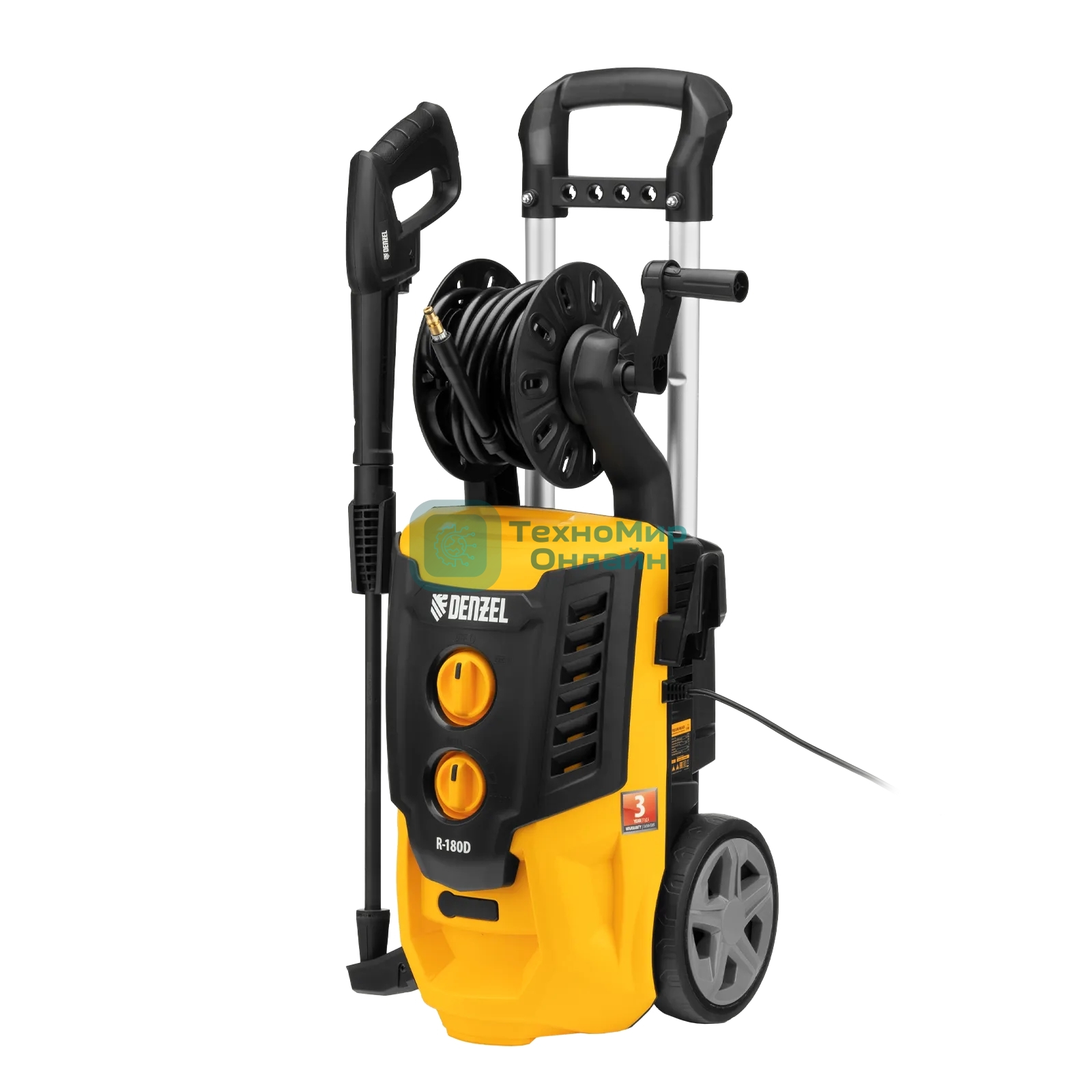 Мойка высокого давления Denzel R-180D, 2200 Вт, 180 бар, 380 л/ч, с барабаном